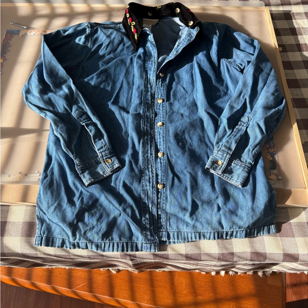 Coldwater Creek Blue Denim Shirt with Black Collar